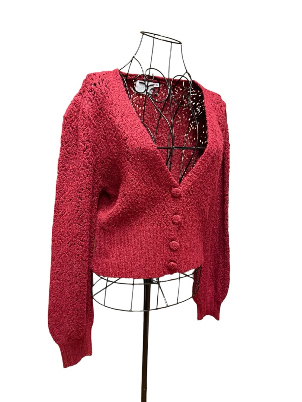 Lush Deep Raspberry V-Neck Button Front Cardigan medium - Picture 2 of 7